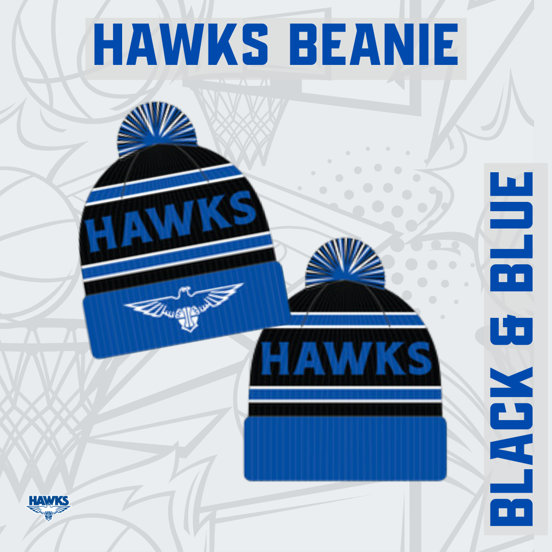 Hawks Black & Blue Beanie - with Pom Pom