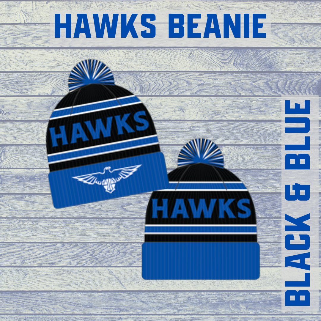 Hawks Black & Blue Beanie - with Pom Pom